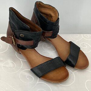 Miz Mooz Leather & Mesh Ankle Strap Sandals Brown/Black‎ Women's Size 40